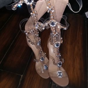 Strapped bedazzled heels